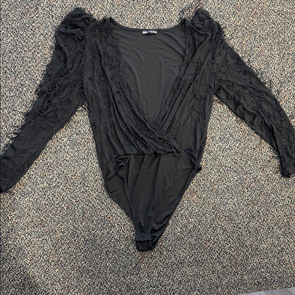 Zara Black Textured Bodysuit